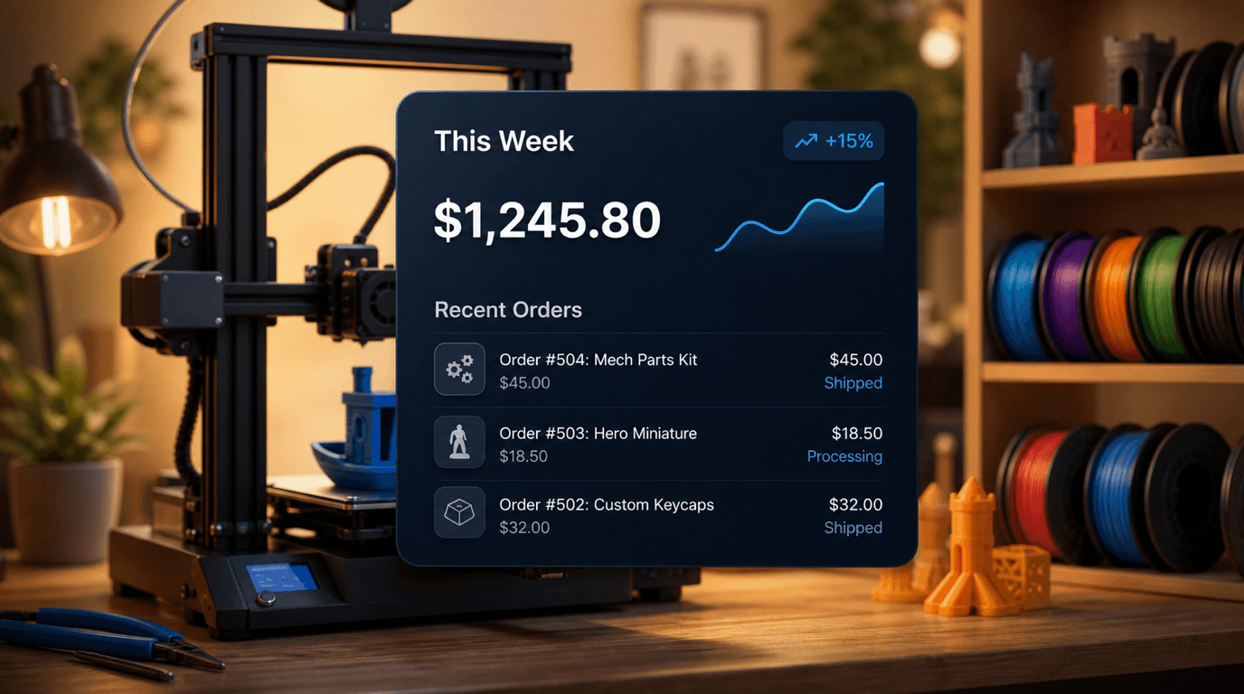 Benchy Studio dashboard with sales, orders, links, and recent activity